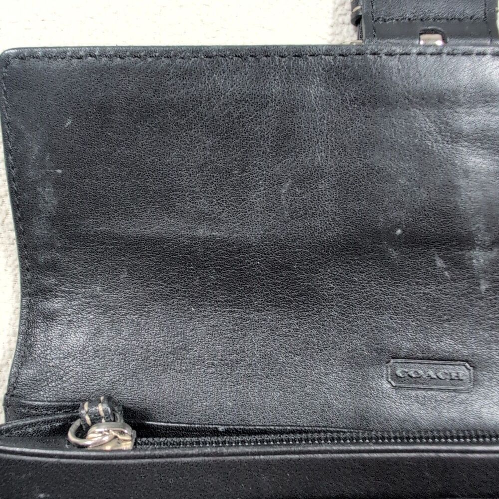 Vintage Coach Soho Clutch Black Leather Wallet Accordion Buckle Contrast Stitch - Picture 12 of 15